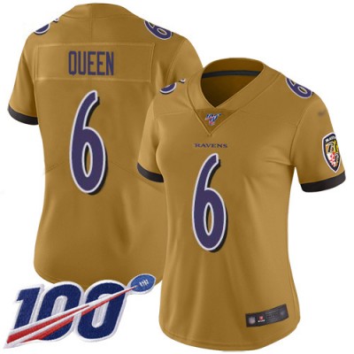 Nike Baltimore Ravens #6 Patrick Queen Gold Women's Stitched NFL Limited Inverted Legend 100th Season Jersey